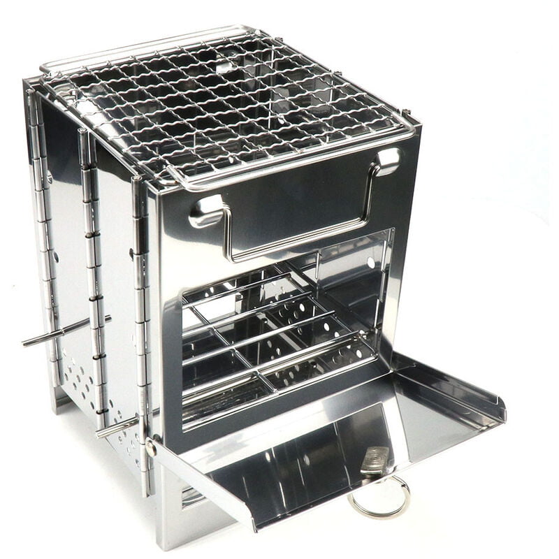 Asupermall - Plegable de la estufa de acero inoxidable con mochila de lena mini parrilla de barbacoa con bolsa de transporte para el mochilero que va barato