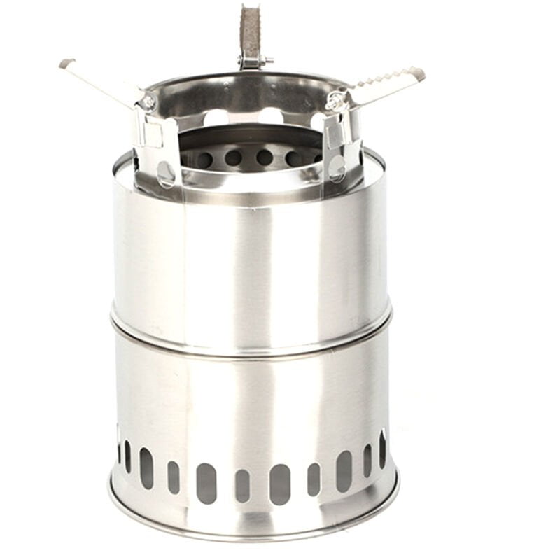 Asupermall - Utensilios de cocina para acampar al aire libre Mini estufa portatil Estufa de lena para exteriores de acero inoxidable tipo dividido