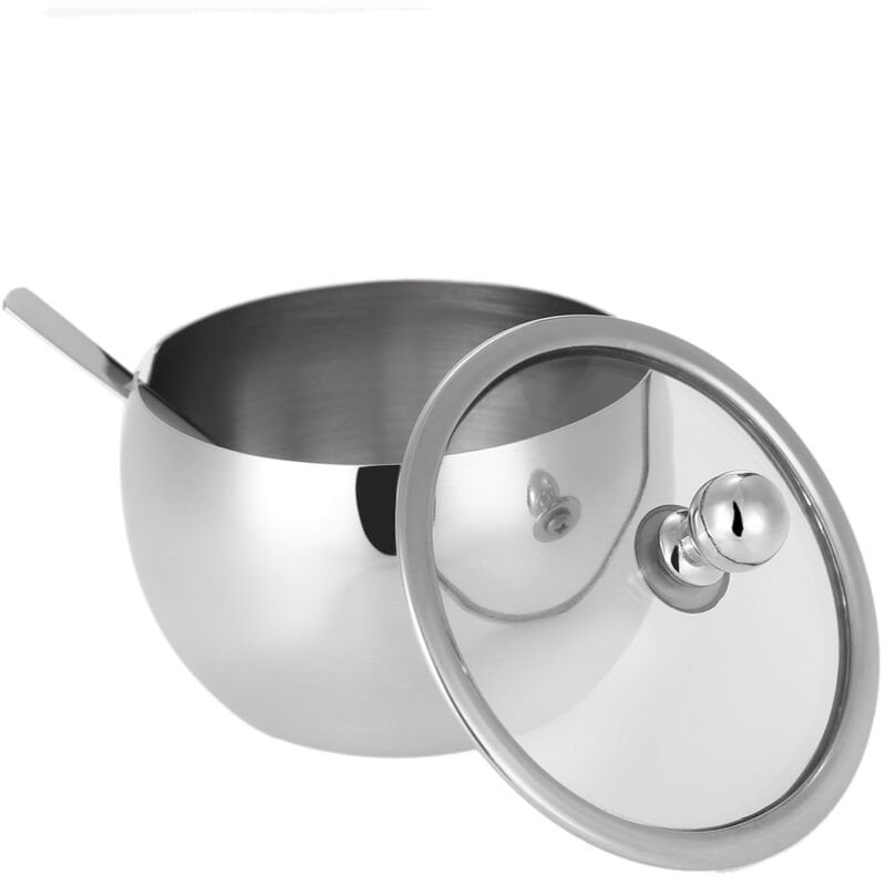 Azucarero de acero inoxidable duradero de alta gama con tapa y cuchara de azucar Contenedor de condimentos versatil 1PCS barato