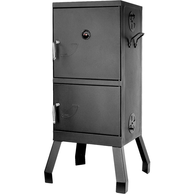 BBQ barbacoa ahumadora cuadrada de carbón con termómetro y asa