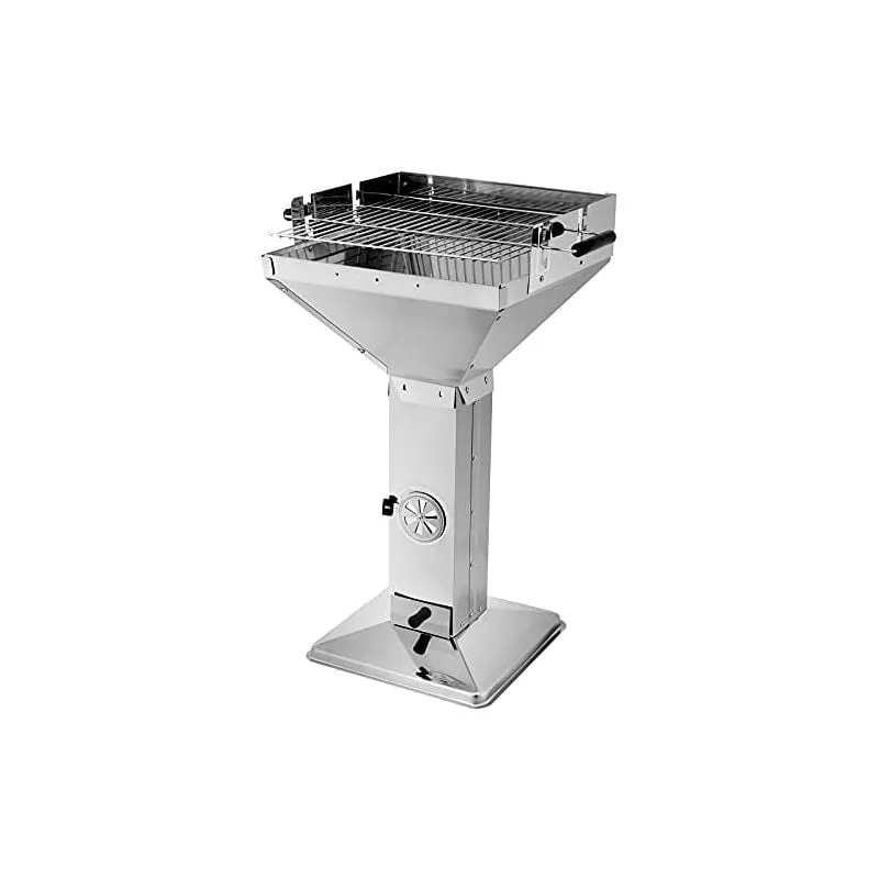 Bamny - Parrilla De Columna De Acero Inoxidable, Parrilla De Embudo De Carbón, Incluye Parrilla Ajustable En Altura (H: 15-22 Cm, 45 * 46 Cm), En Oferta Bamny - Parrilla De Columna De Acero Inoxidable