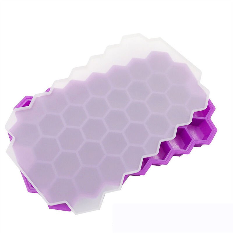 Bandeja de hielo de silicona de nido de abeja creativa de 37 celdas con tapa Molde de cubo de hielo de diamante de nido de abeja Hockey sobre hielo barato