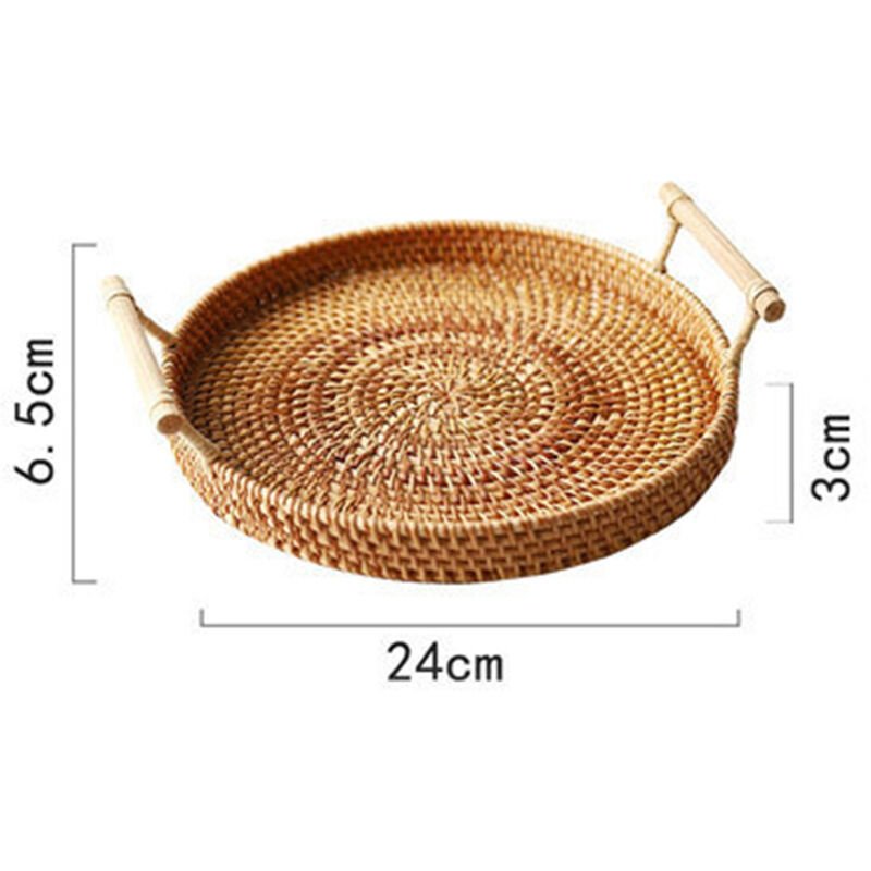 Bandeja de servicio tejida de mimbre redonda para pan con asas para galletas