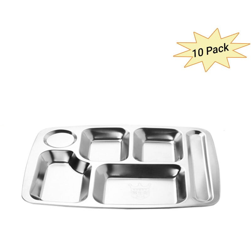 Bandejas segmentadas de acero inoxidable Bandeja de comida de plato dividido Bandeja de servicio de comida 6 secciones para restaurante Fabrica barato