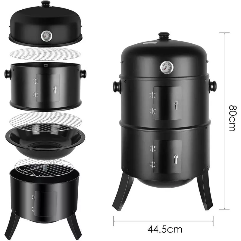 Barbacoa Ahumador, 3 En 1, Multifunción, Barbacoa De Carbón, Termómetro Incluido, Con Ganchos, 3 Parillas De Gran Capacidad, Para Fiestas De Cocina En Oferta Barbacoa Ahumador