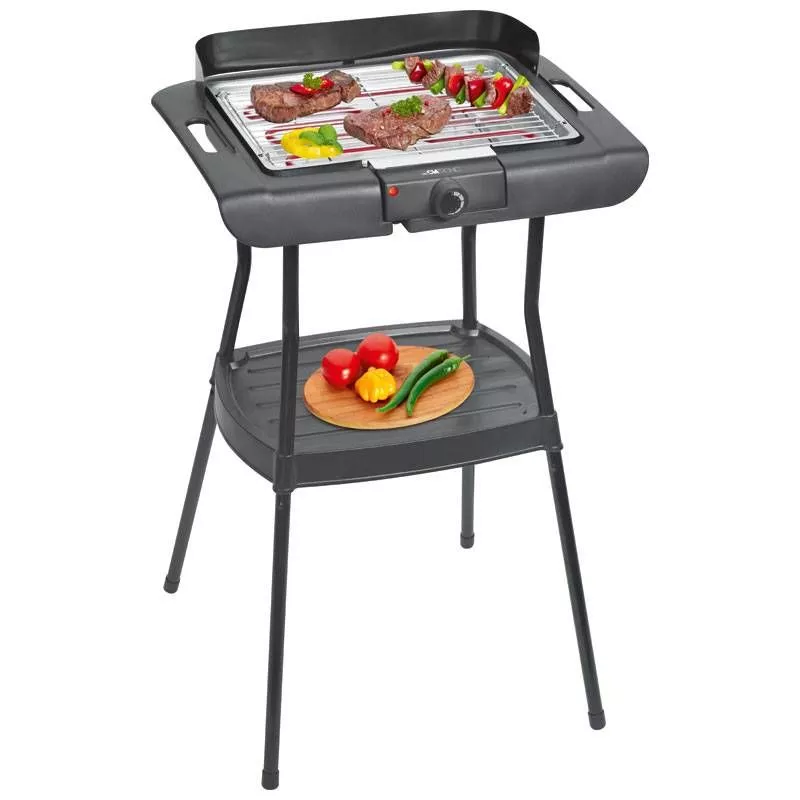 Barbacoa Eléctrica Con Patas, Parrilla Cromada, Ajuste Temperatura, Interior / Exterior 2000W Negro/Plata - Clatronic En Oferta Barbacoa Eléctrica Con Patas