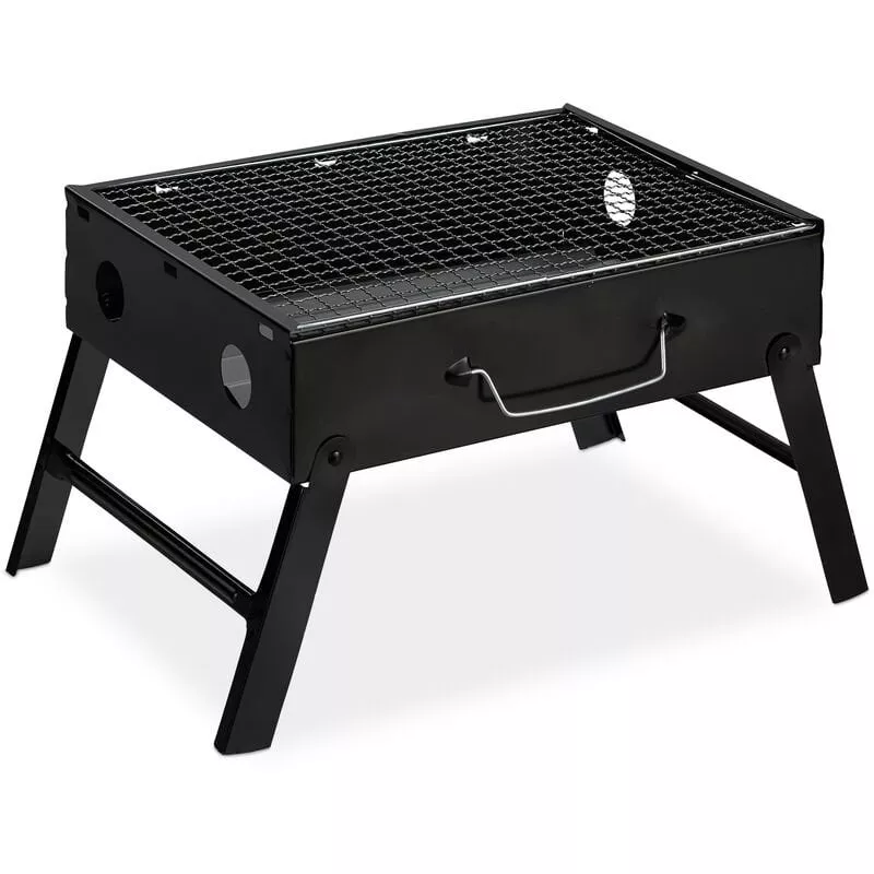 Barbacoa Portátil Plegable Rectangular, Acero, Negro, 23 X 42,5 X 26,5 Cm - Relaxdays En Oferta Barbacoa Portátil Plegable Rectangular