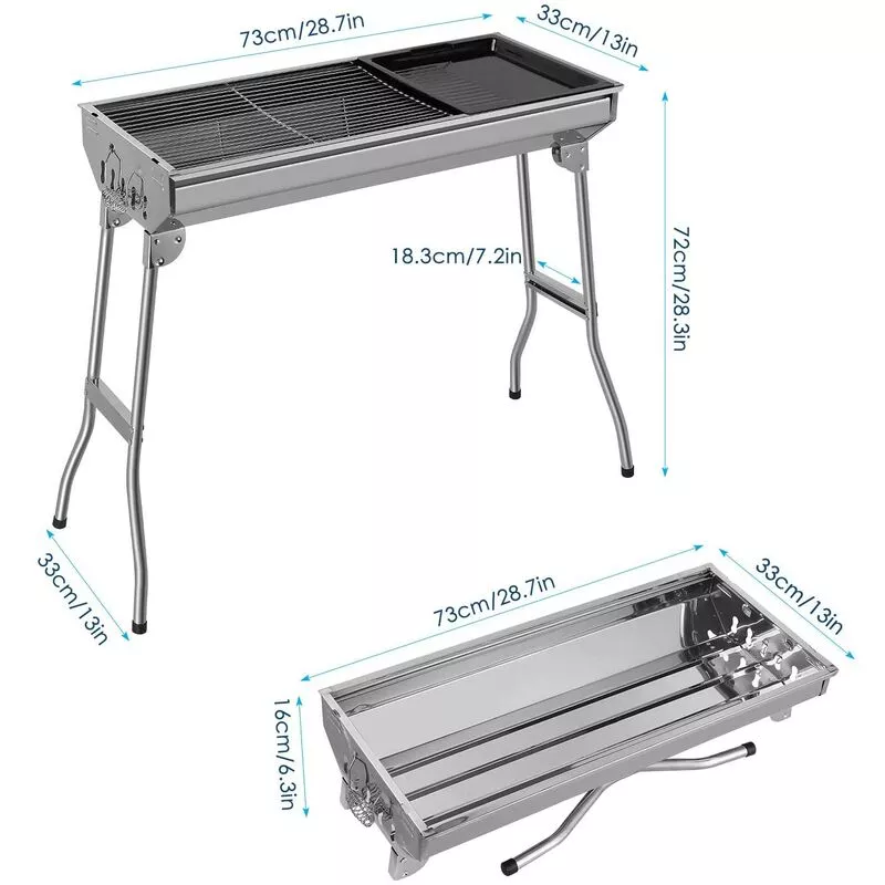 Barbacoa Portátil De Acero Inoxidable, Parrilla De Carbón, Barbacoa Plegable, Barbacoa De Exteriores Para Bbq, 73 * 33 * 72 Cm, Buena Ventilación, En Oferta Barbacoa Portátil De Acero Inoxidable