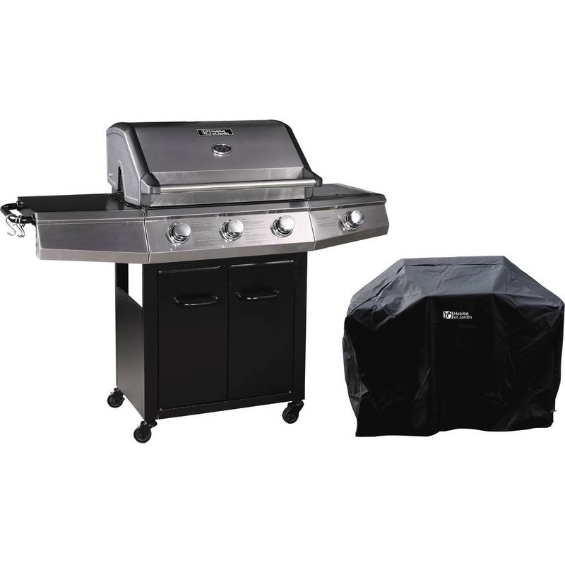 Barbacoa a gas con LED Bingo 4 - 4 quemadores (1 lateral) - 14kW + Funda de protección- Negro barato