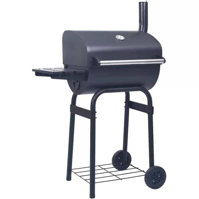 Barbacoa de carbón con ahumador y estante inferior negro barato