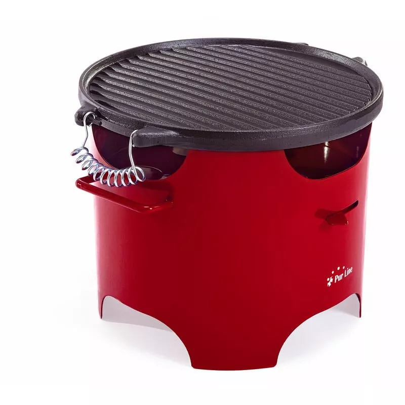 Barbacoa de etanol 0.5L en acero rojo y plancha redonda de hierro barato