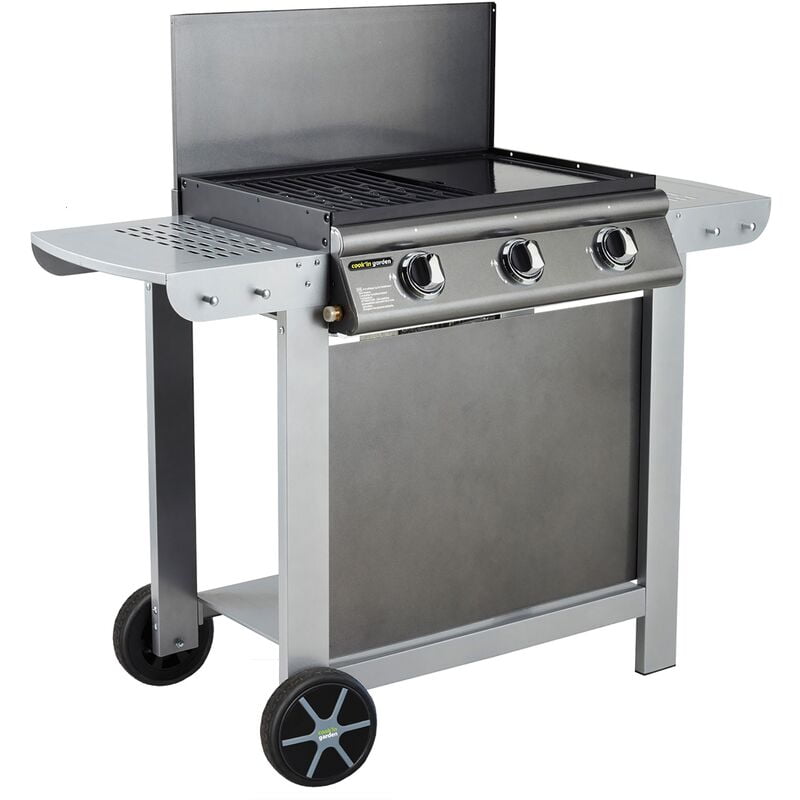 Barbacoa de gas Puerta Luna - Barbacoa de gas y plancha de gas - 3 Quemadores - Potencia 10