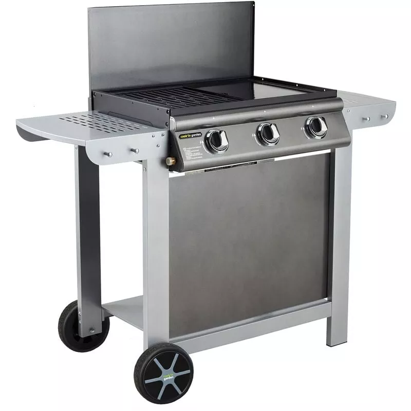 Barbacoa De Gas Puerta Luna - Barbacoa De Gas Y Plancha De Gas - 3 Quemadores - Potencia 10,5 Kw - Gris/Acero Inoxidable - Cook'In Garden En Oferta Barbacoa De Gas Puerta Luna - Barbacoa De Gas Y Plancha De Gas - 3 Quemadores - Potencia 10