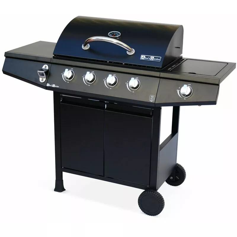 Barbacoa De Gas -Treville 4 Color Negro- 4 Quemadores + 1 Fogón Lateral, Con Termómetro / Para Cocina Exterior - Negro En Oferta Barbacoa De Gas -Treville 4 Color Negro- 4 Quemadores + 1 Fogón Lateral
