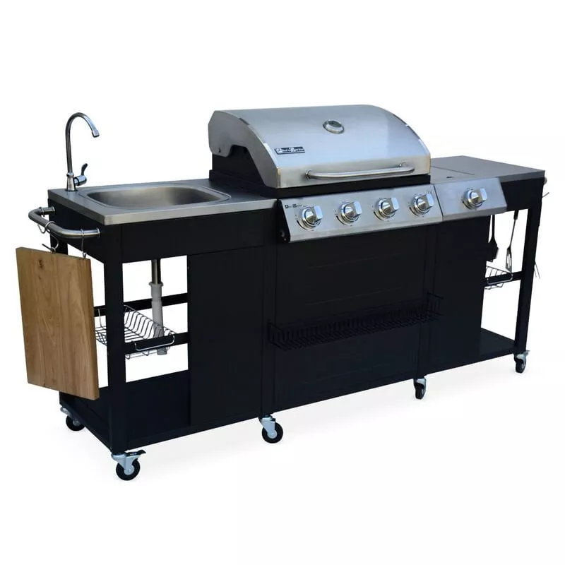 Barbacoa De Gas, Cocina De Exterior, Negro, 5 Quemadores - Negro En Oferta Barbacoa De Gas