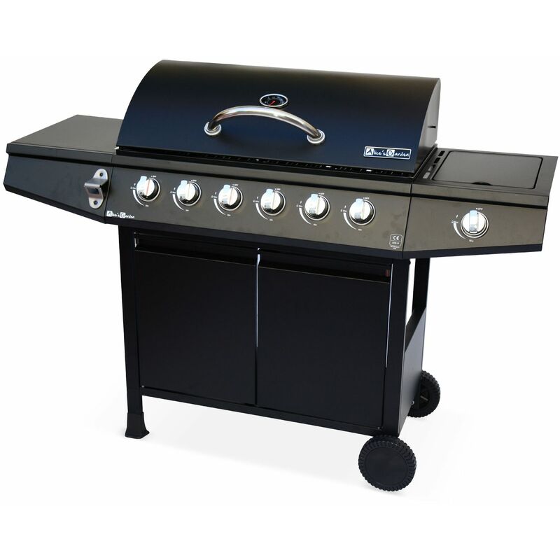 Barbacoa de gas con 6 quemadores + 1 fogón lateral Treville 6 en negro - Negro barato