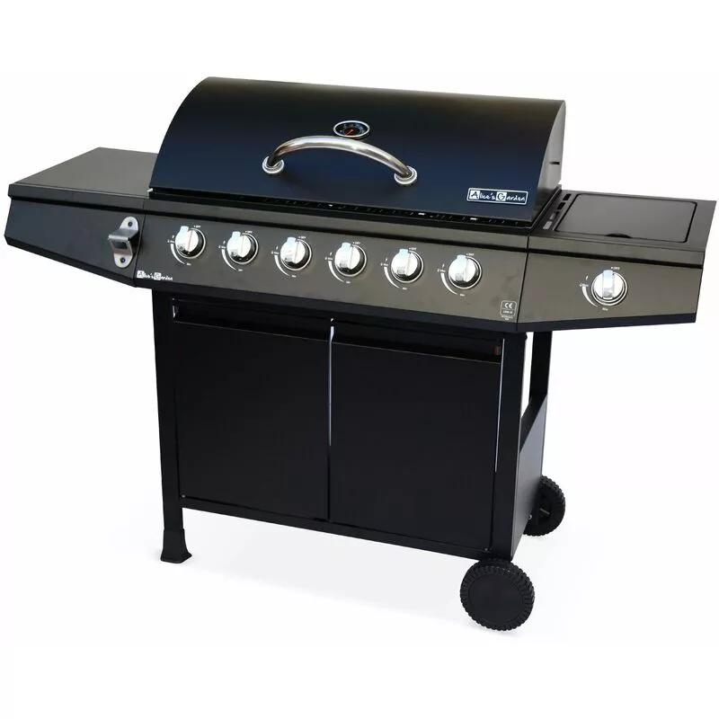 Barbacoa De Gas Con 6 Quemadores + 1 Fogón Lateral Treville 6 En Negro - Negro En Oferta Barbacoa De Gas Con 6 Quemadores + 1 Fogón Lateral Treville 6 En Negro - Negro Barato