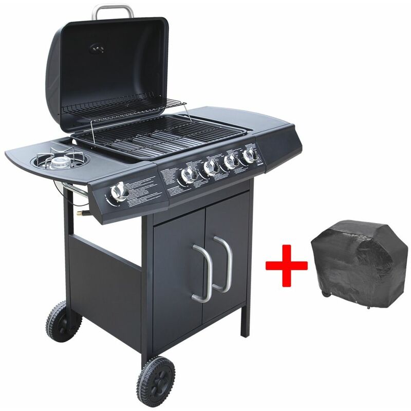Barbacoa grill de gas 4+1 quemadores negra - Negro - Vidaxl barato
