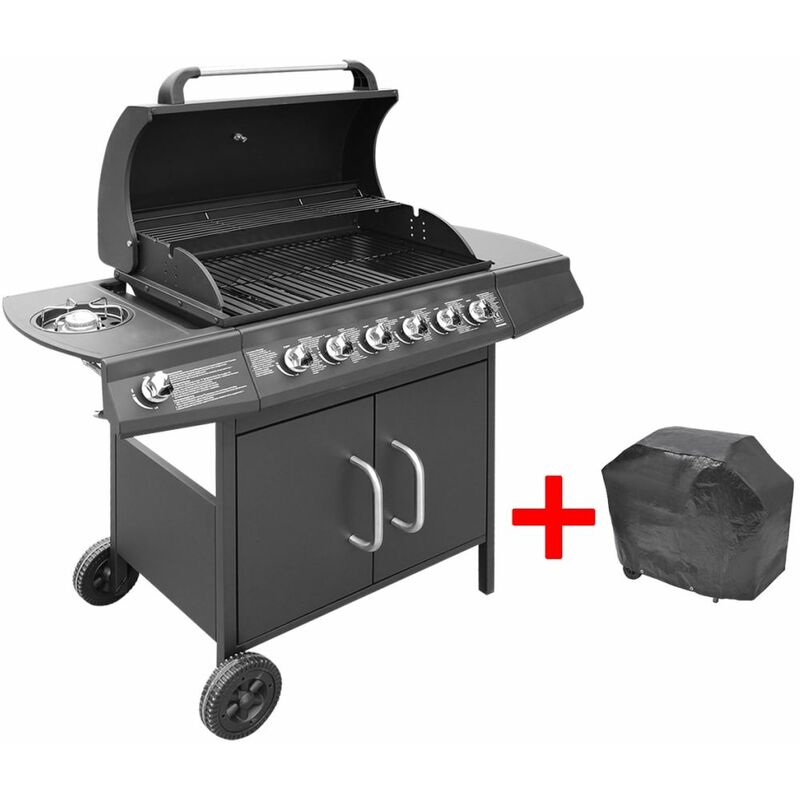 Barbacoa grill de gas 6+1 quemadores negra - Negro - Vidaxl barato