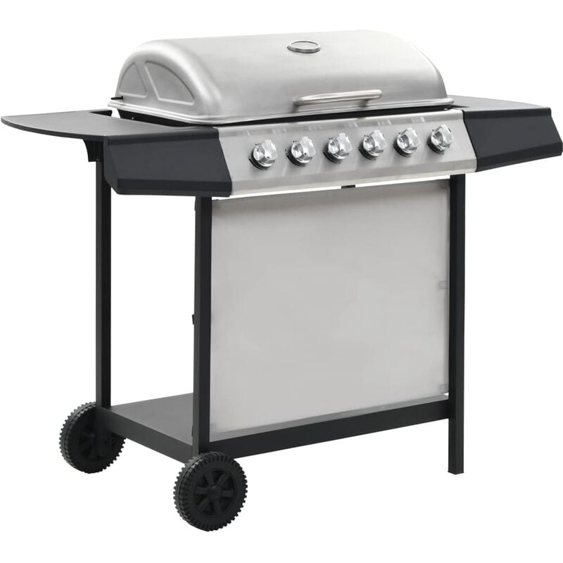 Barbacoa portatil de gas con 6 zonas plateada acero inoxidable barato