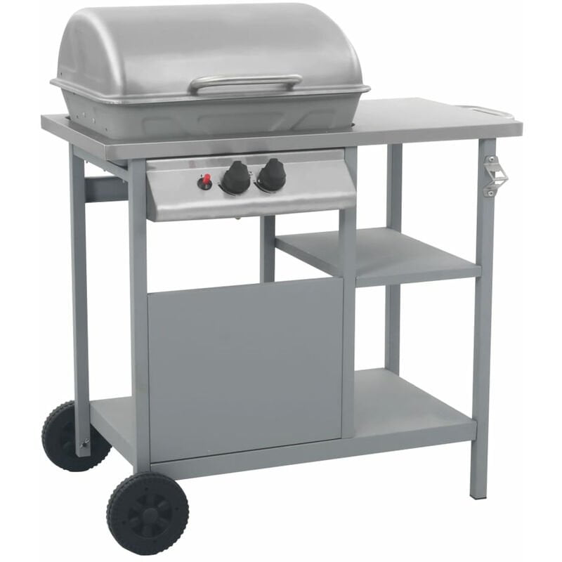 Barbacoa portatil de gas con mesita de 3 estantes plateado barato