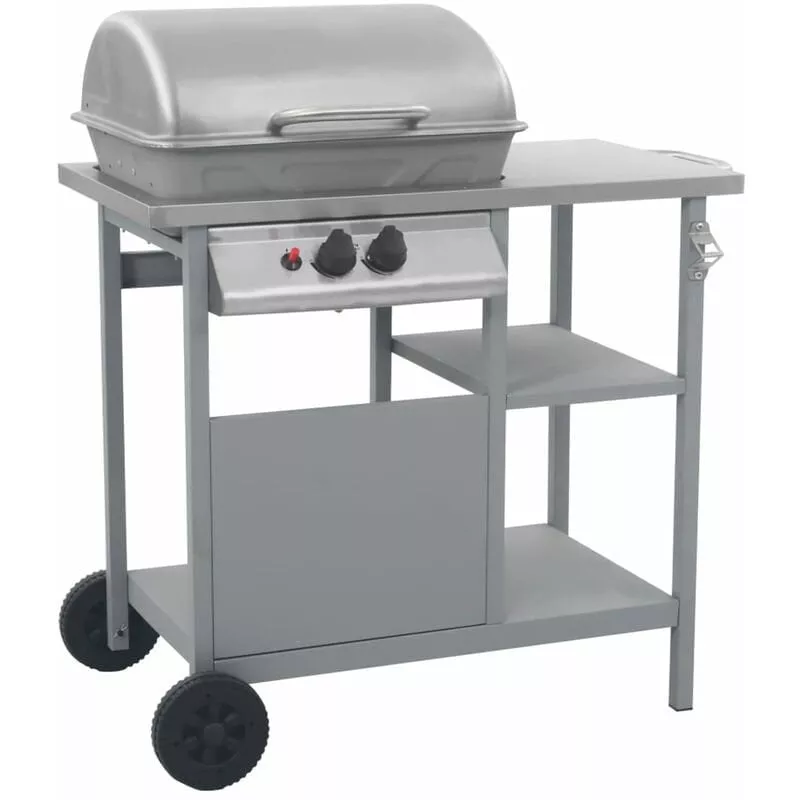 Barbacoa Portatil De Gas Con Mesita De 3 Estantes Plateado En Oferta Barbacoa Portatil De Gas Con Mesita De 3 Estantes Plateado Barato