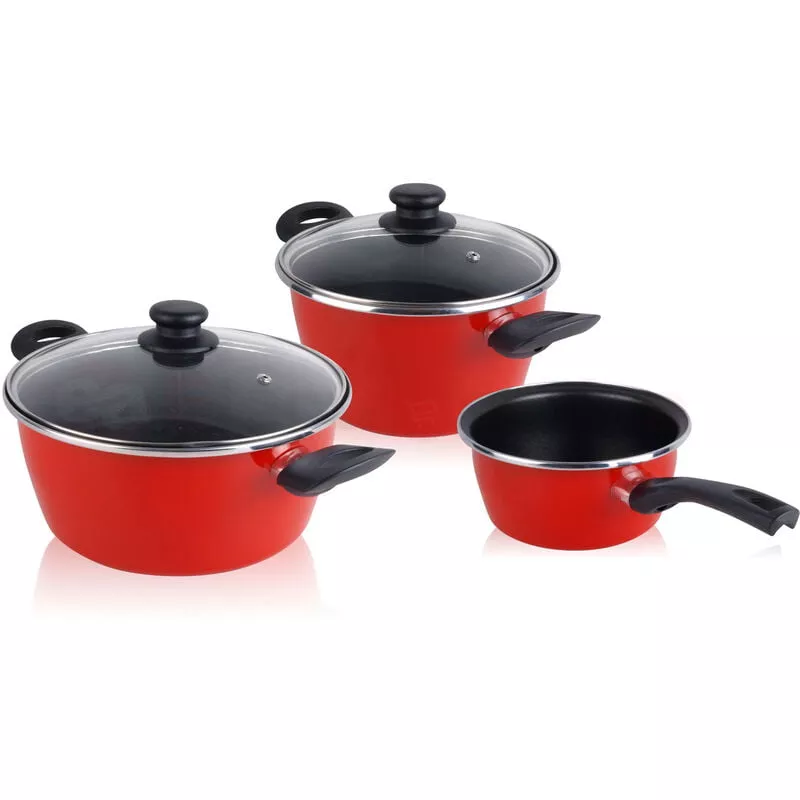 Batería De Cocina 5 Piezas, Inducción, Antiadherente, Libre Pfoa, Acero Vitrificado, Libre Pfoa Rojo - Magefesa En Oferta Batería De Cocina 5 Piezas