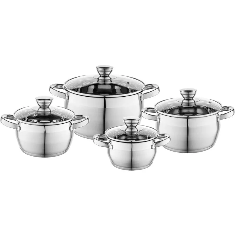 Batería De Cocina Acero Inoxidable, 8 Piezas, Inducción, Tapas Cristal, Todo Tipo De Cocinas Acero Inoxidable - Florina En Oferta Batería De Cocina Acero Inoxidable