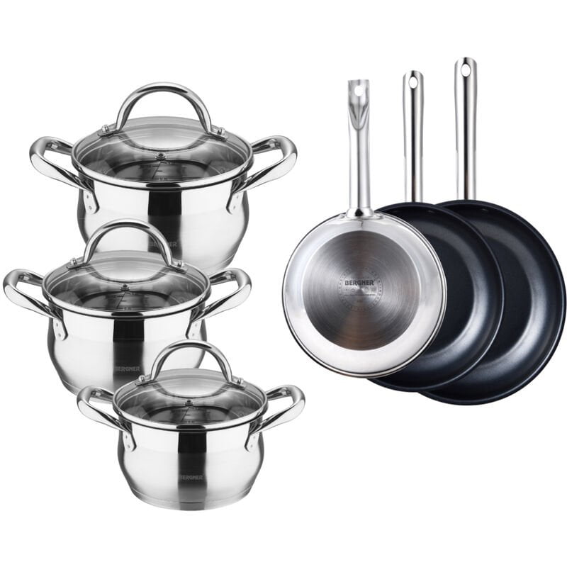 Batería de Cocina Acero Inoxidable Alta Calidad Set 6 Piezas Cacerolas y Sartenes Gourmet - Bergner barato