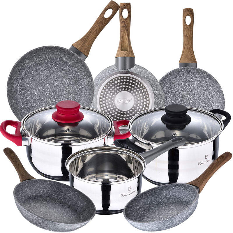 Bateria de cocina 5 piezas Eclat de acero inoxidable con juego de sartenes (18/20/22/24/26/28 cm) SAN IGNACIO Daimiel en aluminio forjad - Pierre barato