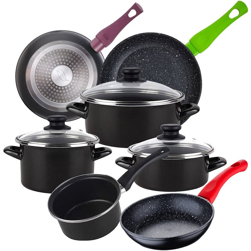 Bateria de cocina 7 piezas Kenia de acero vitrificado con juego de sartenes (20/24/28 cm) SAN IGNACIO Jolie en aluminio forjado - Magefesa barato