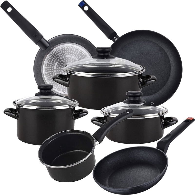 Bateria de cocina 7 piezas MAGEFESA Kenia de acero vitrificado con juego de sartenes (20/24/28 cm) Casa Benetton en aluminio forjado barato
