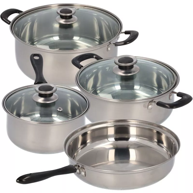 Batería De Cocina 7 Piezas: Cazo Ø16 Y Cacerolas Ø18 Y Ø24 Cm Con Sus Respectivas Tapas, Y Sartén Ø24 Cm, Acero Inoxidable En Oferta Batería De Cocina 7 Piezas: Cazo Ø16 Y Cacerolas Ø18 Y Ø24 Cm Con Sus Respectivas Tapas