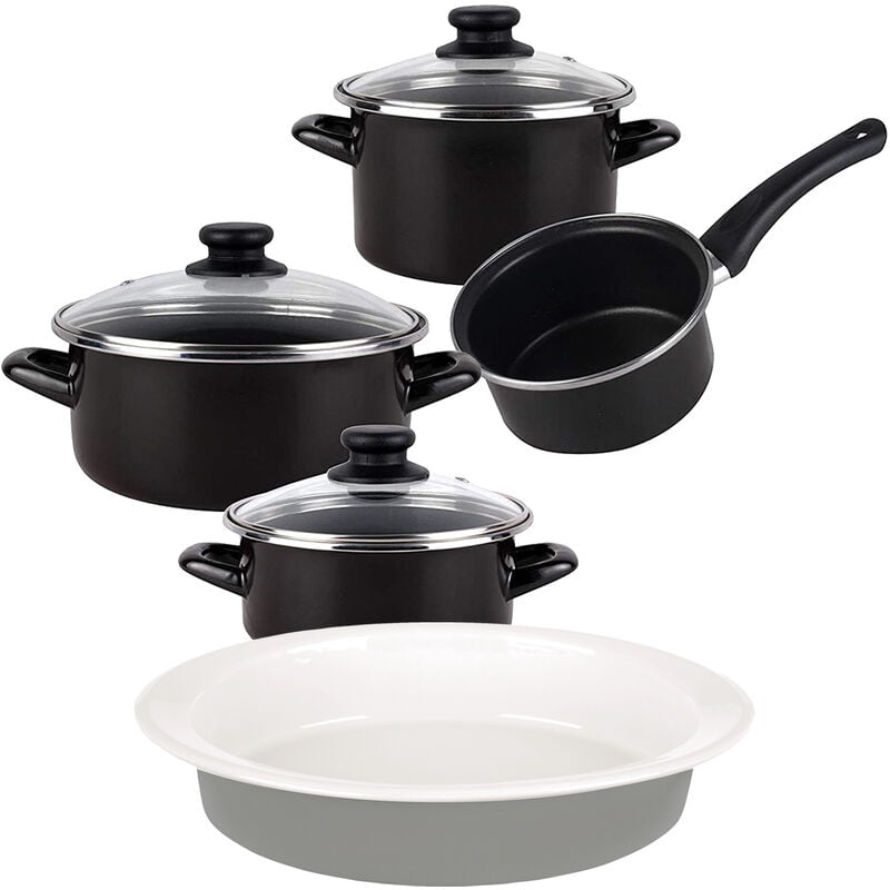 Bateria de cocina 7 piezas de acero vitrificado apta para induccion con fuente oval 36cm en gres Masterpro Gravity - Magefesa barato