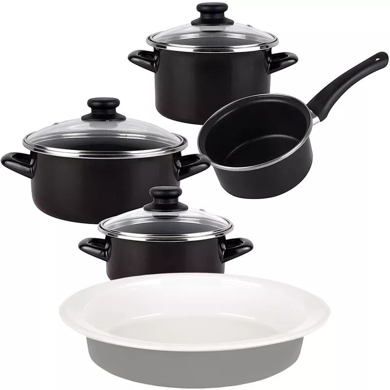 Bateria de cocina 7 piezas de acero vitrificado apta para induccion con fuente oval 36cm en gres Masterpro Gravity - Magefesa barato