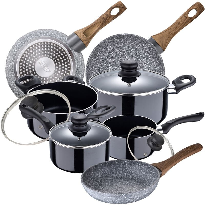 Bateria de cocina 8 piezas SAN IGNACIO Porto de aluminio prensado con juego de sartenes (22/24/26 cm) SAN IGNACIO Daimiel en aluminio forjado barato