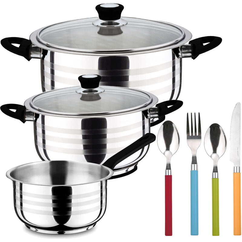 Bateria de cocina de 5 piezas en color plateado con cuberteria de 24 piezas BERGNER colección Zürich barato