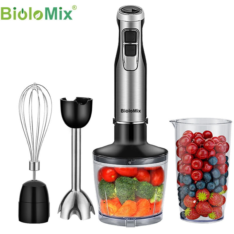 Batidora de mano multiusos de inmersion de 1200 vatios Motor de cobre de alta resistencia Acabado de acero inoxidable Incluye accesorio para batir