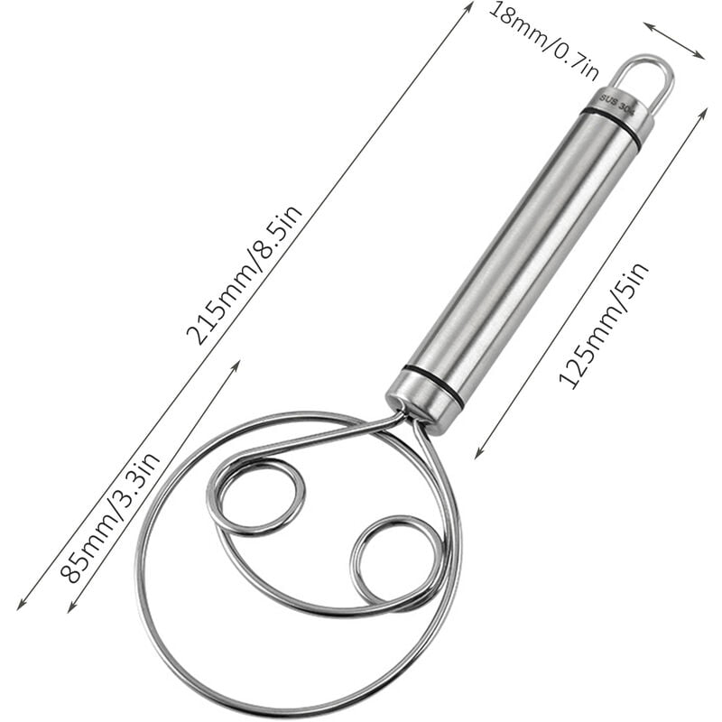 Batidora de masa danesa de grado alimenticio 304 batidora manual de acero inoxidable para pan batidor de 8.5 pulgadas raspador de masa danesa barato