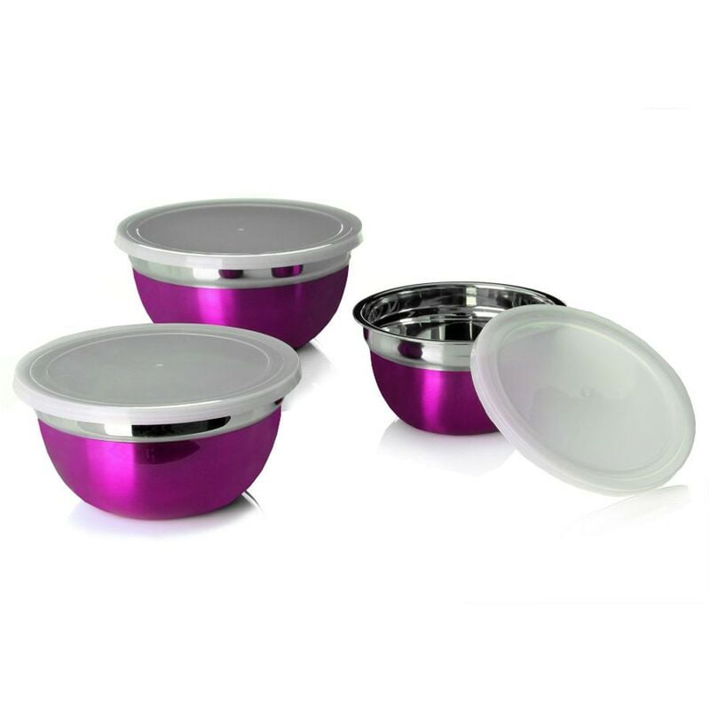 Bol de acero inoxidable moderno morado metalizado Set de tres barato