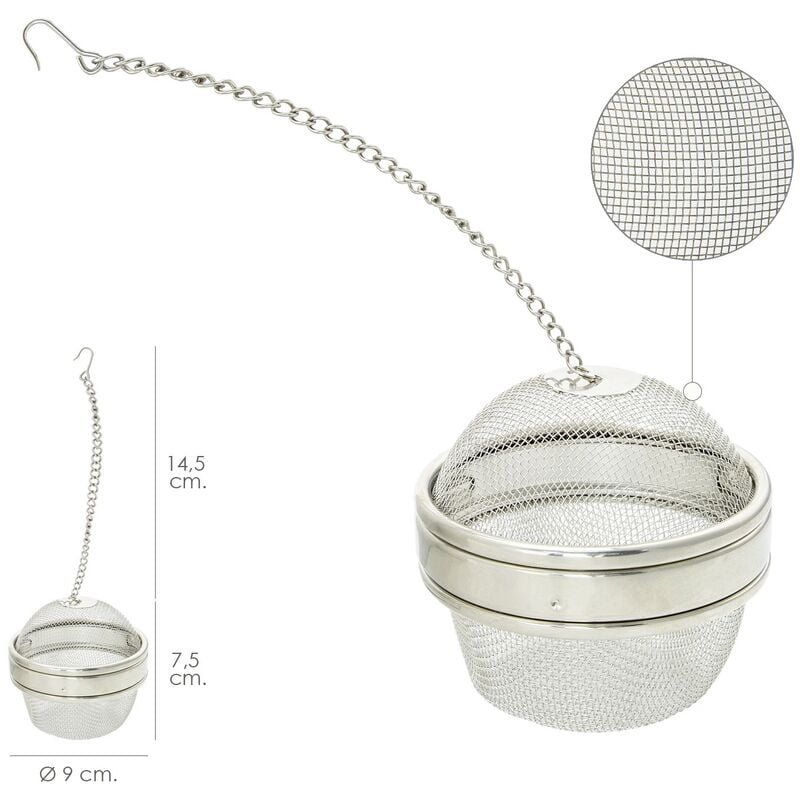 Bola malla para especias / te / legumbres acero inoxidable Ø 9 cm. con cadena barato
