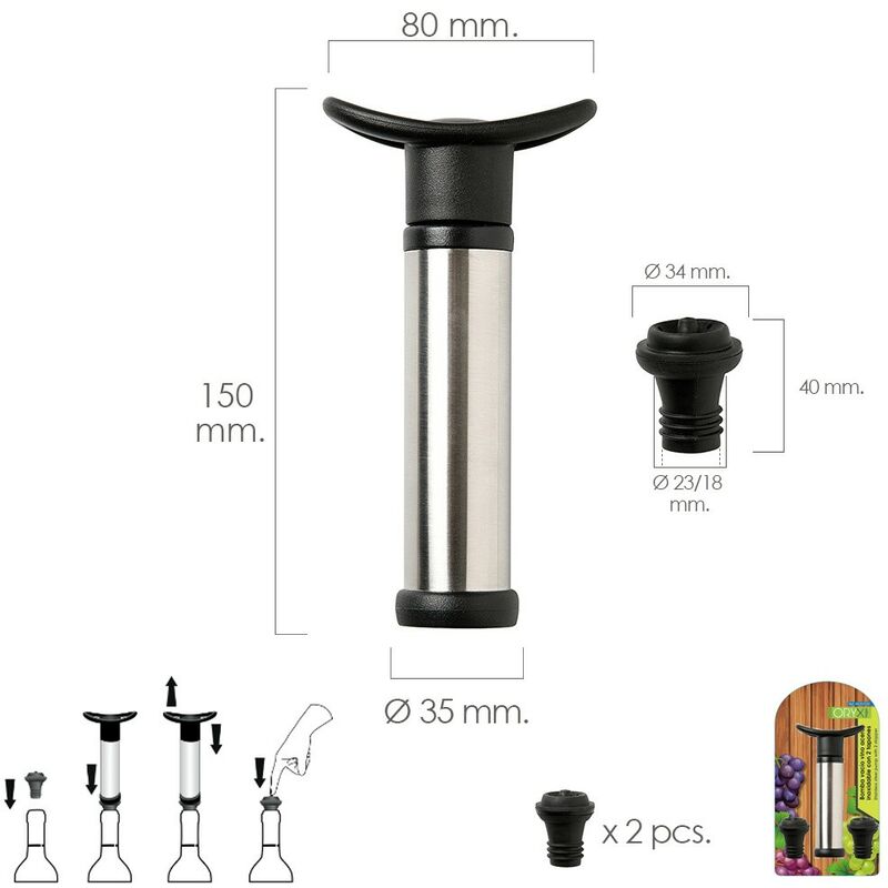 Bomba vacio vino acero inoxidable con 2 tapones barato