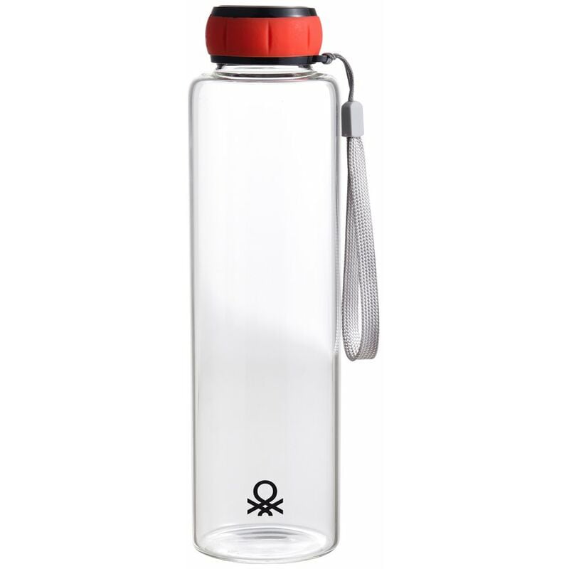 Botella De Agua 550Ml Vidrio Borosilicato Alta Resistencia Tapa Rojo Rainbow - Benetton barato