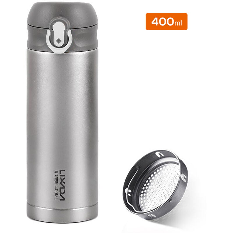 Botella de agua aislada al vacío de titanio de 400 ml Lixada Boton de presion Botella deportiva al aire libre a prueba de fugas