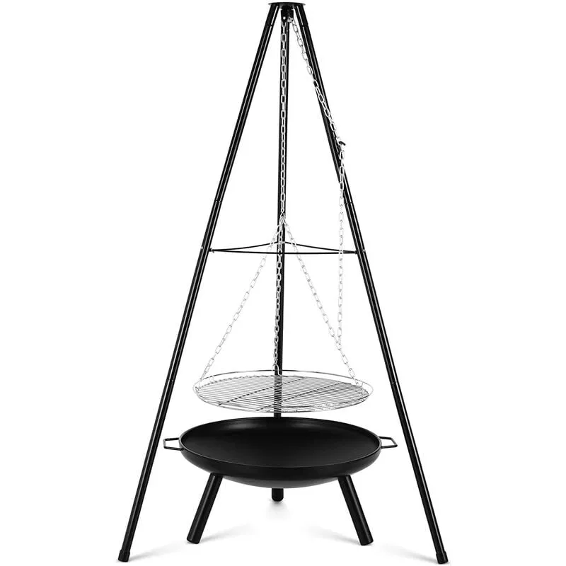 Brasero De Jartín, Parrilla De Barbacoa Suspendida Con Trípode, Cadena De Altura Ajustable (200 Cm), 8-10 Personas, Adecuado Para Jardín, Terraza, En Oferta Brasero De Jartín