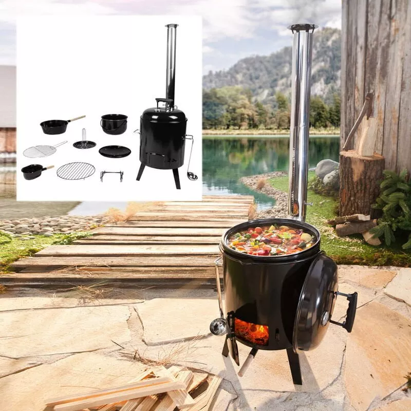 Brast - Barbacoa Carbón Y Leña De 8 Piezas, 5En1: Cocinar, Asar, Gratinar, Asar Pollo Y Cocinar Al Vapor, Sartén Y Parrilla En 1 Aparato, Ideal Para En Oferta Brast - Barbacoa Carbón Y Leña De 8 Piezas