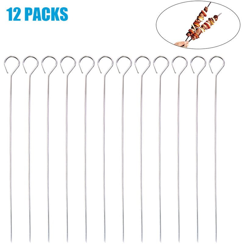 Brocheta pinchos plana 12 piezas de metal barbacoa Pinchos 13.3 pulgadas de largo de acero inoxidable palillos Kebob anchas reutilizable La parrilla barato