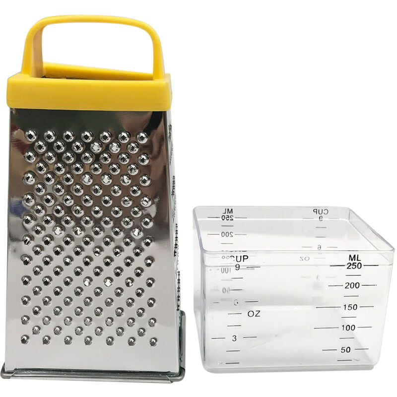 Caja de rallador de verduras de queso manual de acero inoxidable de 4 lados con caja de contenedor (asa en color aleatorio) barato