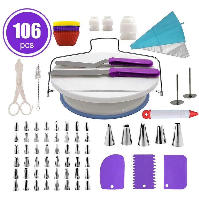 CakeDecor Suministros de decoracion de pasteles de acero inoxidable Plataforma giratoria para pasteles 106PCS / Set Herramientas de crema para barato