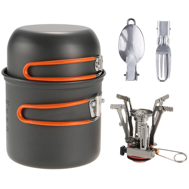 Camping al aire libre Senderismo Utensilios de cocina con Mini Estufa de encendido piezoelectrico para acampar Mochilero Cocinar Juego de ollas de barato